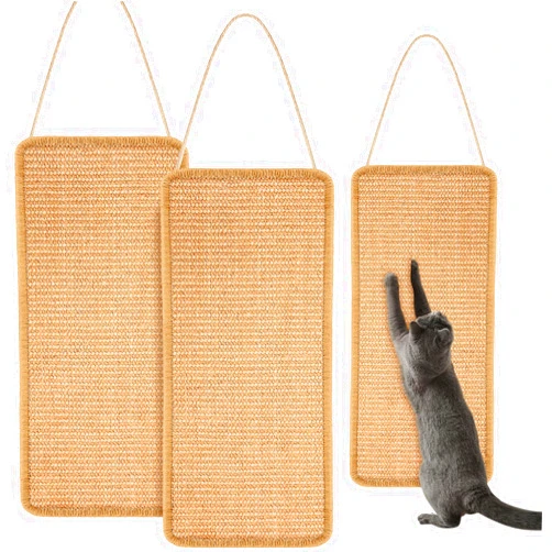 Dansydaisy 2 Pack Sisal Door Cat Scratching Mat Double Use Hanging Scratcher Wall Floor Mount Natural Cat Scratch Mat Kitty Scratching Pad for Indoor Kitten with Hemp Rope, 7.87 x 19.69(Brown)