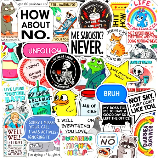 BulbaCraft 100Pcs Sarcastic Stickers for Adults - Funny Inappropriate Snarky Stickers, Sassy Unhinged Mean Silly Decals for Water Botttle, Laptop - Gag Gifts for Women & Men
