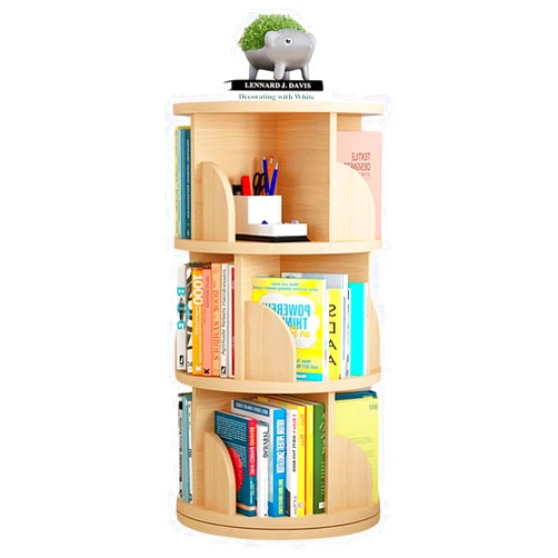 NERDOH Bookshelf MDF 3 Tier Bookcase Corner Tall Book Shelf,Creative 360°Rotating Bookcase Simple Disassembly Bookshelves Simple Student Corner (Color : Wood, Size : 40 * 98cm)
