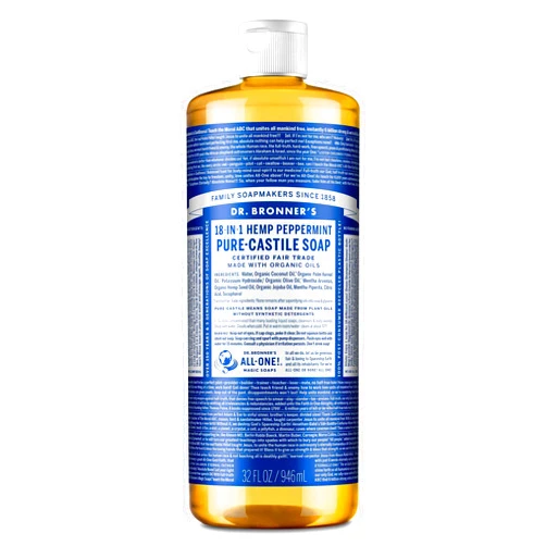 Dr. Bronner's Pure-Castile Liquid Soap- Made with Regenerative Organic Certified Oils- 18-in-1 Uses for Face, Body, Hand, Hair, Laundry & More- Vegan, Non-GMO- Body Wash- Peppermint,32oz
