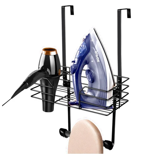 BLELEYLL Ironing Board Holder Wall Mount with Hair Dryer Holder,Ironing Board Hanger,Iron Board Hanger Wall Mount,Over The Door Ironing Board and Iron Holder,Iron Hangers Wall Mount，Black.