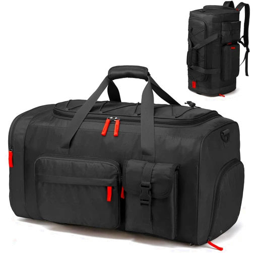 Lyweem Large Duffle Bag Backpack for Travel, 75L Heavy Duty Gym Duffel Bag with Shoes Compartment for Men & Women, Weekender Overnight Sports Backpack for Traveling, Black