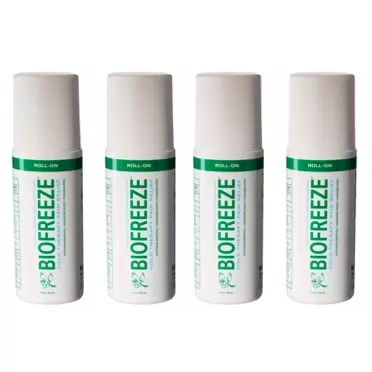 Biofreeze Pain Relief Roll-On, 3 oz. Colorless Roll-On, Fast Acting, Long Lasting, & Powerful Topical Pain Reliever, Pack of 4