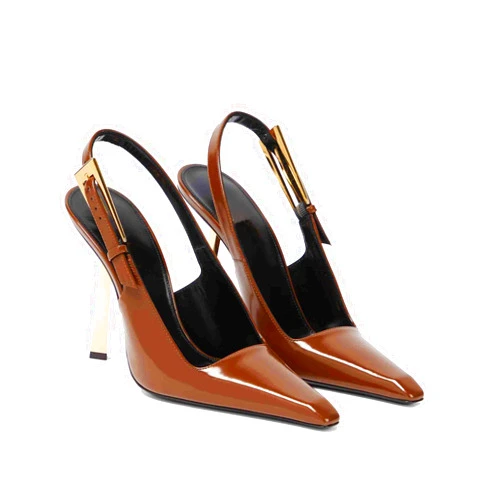THESHY Women's Slingback Stiletto High Heels Square Toe Metal Buckle Pumps Backless Patent Leather Fashion Dress Shoes for Women