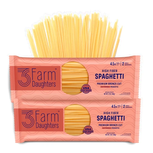 Three Farm Daughters High Fiber Pasta Spaghetti Pack, Irresistible, Low GI, Non GMO Spaghetti Pasta Noodles, Low Net Carb, Made in the USA from Just 2 Simple Ingredients, 12 oz. (2 Pack)