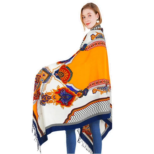 DANA XU 100% Merino Wool Extra Large Pashmina Blanket Travel Scarf Cashmere Wrap for Women Fall Winter Oversize Shawl Floral