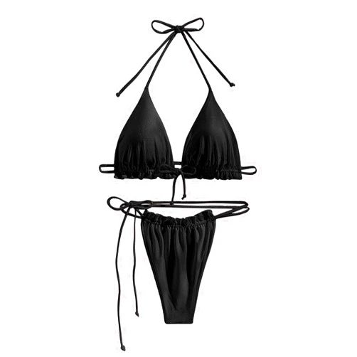Generic Womens Bikini Swimsuits Solid Color Bikini Sexy Strap Split Swimsuit Multicolor Split Beachwear Bathing Suit