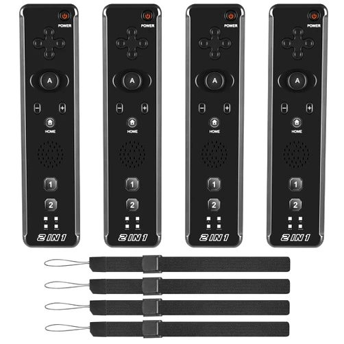 MODESLAB 4 Pack Wii Remote Controller, Wireless Controller Built in Motion Plus Replacement Remote Gamepad Compatible for Wii Wii U, with Wrist Strap (Black)