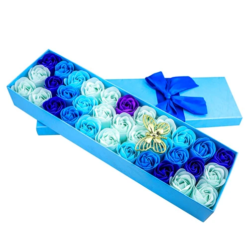 JIALEEY 33 PCS Floral Scented Bath Soap Rose Flower Petals, Plant Essential Oil Rose Soap Set Gifts Ideas for Her Women Girls Mom Valentine's Day, Blue Gift Box