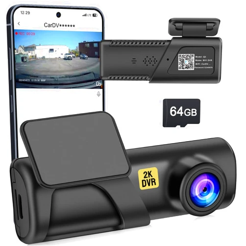 Slevnyen Dash Cam, WiFi FHD 1080P Dash Camera for Cars, Mini Car Camera, Dash Cam Front with Free 64GB SD Card, 160° Wide Angle, Night Vision, Loop Recording, 24H Parking Monitor, Support 128GB Max