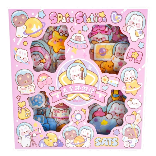 EAMOTOL Kawaii Cute Cartoon Bear Stickers - 100 Sheets Bunny Transparent PET Journaling Supplies Calendar Decals Sticker for Scrapbook Collage Planners Arts Crafts Water Bottle Phone Case Kids DIY