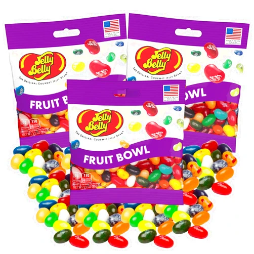 Sweetzo Fruit Bowl Jelly Bean Mix, Assorted Fruit Flavor Chewy Candy, Bulk Individually Bagged Shareable Candies, Pack of 3, 3.5 Ounces