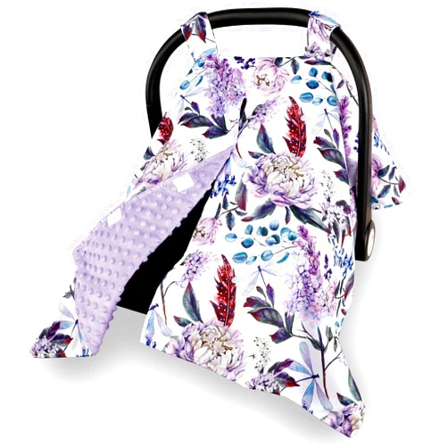 HNHUAMING Purple Baby Car Seat Canopy Soft Minky Plush Dotted Backing Baby Car Seat Cover Girls, Infant Carseat Canopy, Multi-use Nursing Cover for Stroller/High Chair/Shopping Cart/Car Seat Canopies
