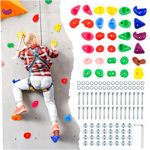 UMIKOOL DIRECT 32Pcs Rock Wall Climbing Holds for Kids and Adults, Multi-Colored Rock Wall Climbing Kit, Indoor & Outdoor Playground Accessories with Mounting Screws