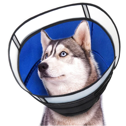 INKZOO Dog Cone Collar for After Surgery, Soft Pet Recovery Collar for Dogs and Cats, Adjustable Cone Collar Protective Collar for Large Medium Small Dogs Wound Healing (Black & Blue, X-Large)