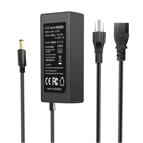 Arybroourd 12V 5A Power Supply Adapter 60W AC Adapter 100-240V 50-60Hz to DC 12 Volt 5 Amp Transformer Cord with 5.5mm x 2.5mm Barrel Plug, 12VDC