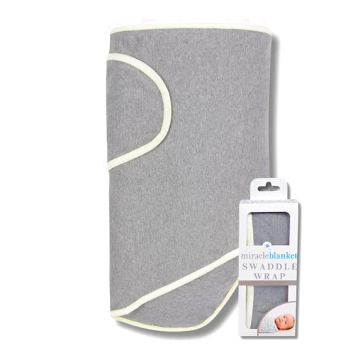Miracle Blanket Swaddle Wrap – Help Your Newborn Sleep Longer – Soft & Secure Sleep Sack for Infants – Easy-to-Use Swaddling Blanket for a Calm Baby (Grey with Yellow Trim)