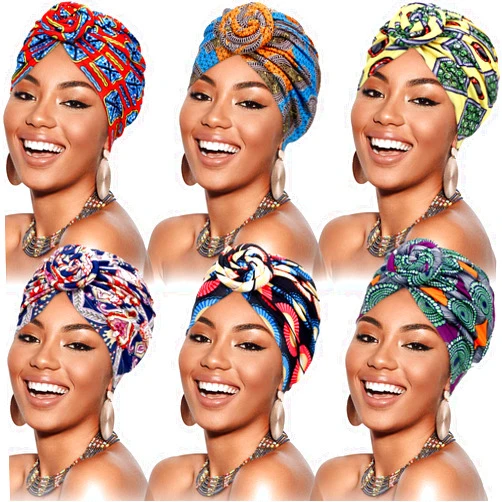 SATINIOR 6 Pieces Headwraps for Black Women African Turbans for Women Flower Knot Pre-tied Bonnet Beanie Cap
