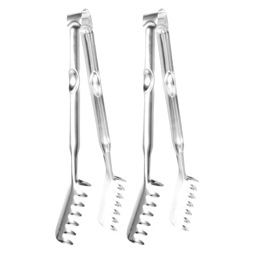 Hemoton 2pcs Stainless Steel Spaghetti Tongs Professional Pasta Tong Food Tong Serving Tong Cube Sugar Tongs for Noodles Pasta Serving (Silver)
