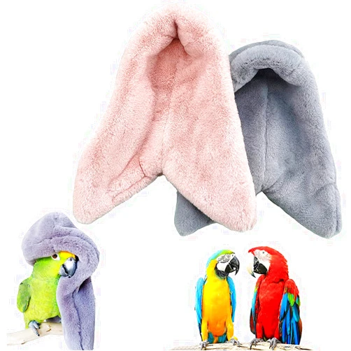 SINFUN 2 Pieces Bird Cozy Corner Fleece Bird Blanket Parrot Warm Nest House Bed Hanging Hammock Toy Plush Snuggle Hut Cage Bedding for Parakeets Conures Cockatiels Lovebirds (Pink + Grey)