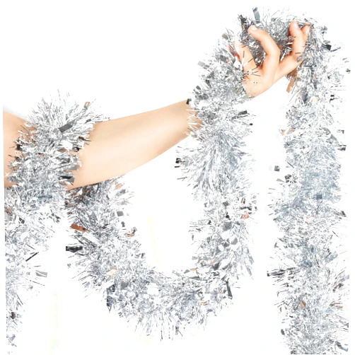 SURCVIO 50FT Silver Christmas Tinsel Garland Metallic Tinsel Twist Garland for Christmas Tree Decorations, Xmas Tree Decor for Home Indoor Holiday Party