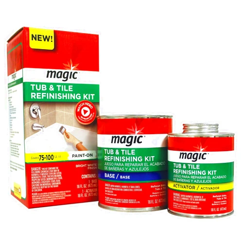 MAGIC 3124 Tub and Tile Refinishing Kit - Bright White - Paint On - Works On Ceramic Porcelain Acrylic Fiberglass Surfaces