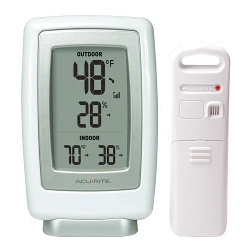 AcuRite 00611 Indoor Outdoor Thermometer with Wireless Temperature Sensor & Hygrometer White Small