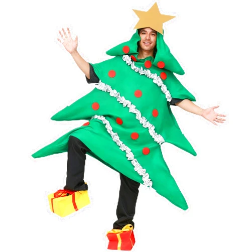 DECEED 3 PCS Christmas Tree Costume for Adult Onesie with Gift Box Shoes Covers Unisex Funny Xmas Outfit Christmas Cosplay