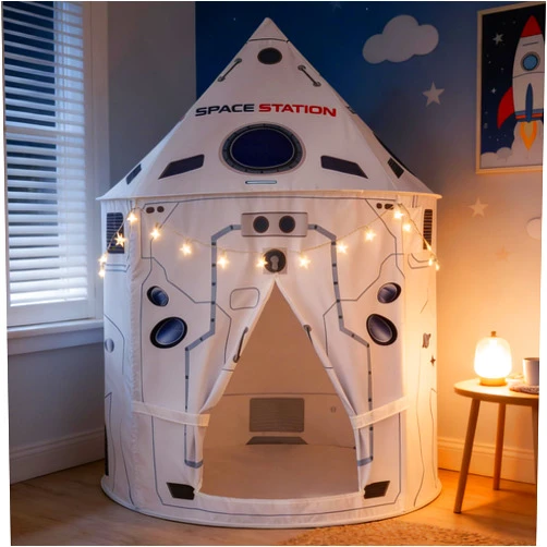 SHOUHOUNI Kids Play Tent Rocket Ship Play Tent for Kids Pop-Up Space Ship Tent Soft Breathable Fabric Spaceship Toddler Tent Kids Indoor Tent for Childrens Ages 3-8