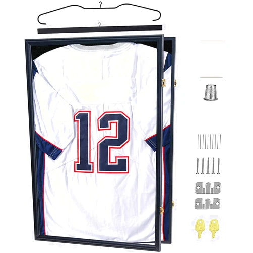 Temgee 2XL Jersey Display Frame - Jersey Frame Display Case - Jersey Shadow Box for Baseball Basketball Football Soccer Hockey Sports Shirts, Uniform, 98%UV Protection Acrylic Glass, 2 Hanger(Black)