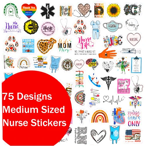 ABAMERICA Nurse Stickers for Water Bottles and Laptop, Nursing Stickers for Nurse Students, Nurses, and Healthcare Workers, Waterproof, Reusable, No Residue Vinyl Decal Perfect Nurse Gift (75 Designs)