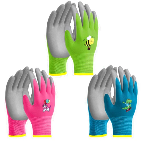 Geyoga 3 Pairs Kids Gardening Gloves Children Yard Grippy Soft Rubber Coated Garden Work Gloves for Girls Boys Outdoor