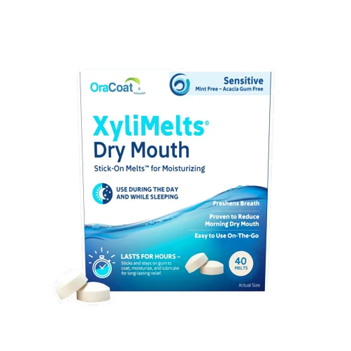 OraCoat XyliMelts Dry Mouth Relief Moisturizing Oral Adhering Discs 40 Count, Sensitive with Xylitol, for Dry Mouth, Stimulates Saliva, Non-Acidic
