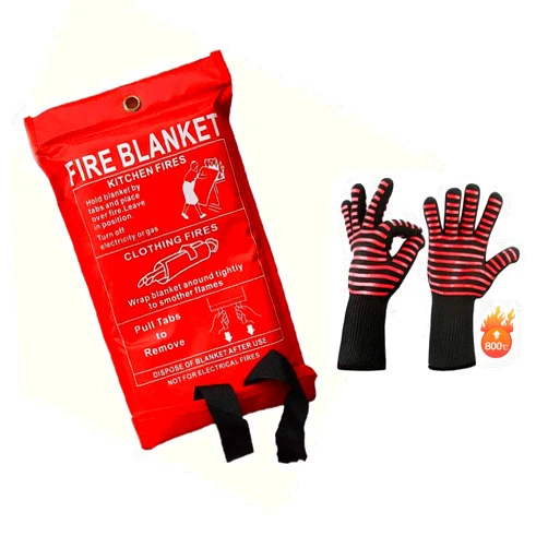 HSJCZMD Fire Blanket Kitchen,Fiberglass Fire Emergency Blanket,Safety Blanket with Fireproof Gloves,Emergency Survival Blanket for Fireplace,Welding,Automobile,39.4×39.4in