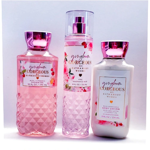White Barn Bath & Body Works Gingham Gorgeous Trio Gift Set - Fragrance Mist - Body Lotion - Shower Gel - Full Size