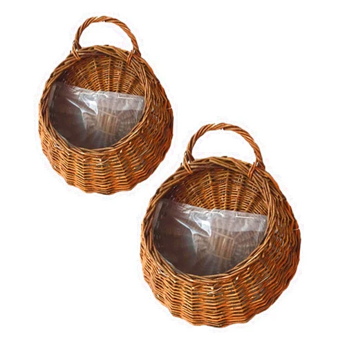 Yardenfun 2pcs Rattan Wall Hanging Flower Pot Wicker Hanging Baskets Outdoor Storage Basket Planters for Indoor Plants Vintage Decor Furniture Vase Artistic Basket Decorative Basket Rural