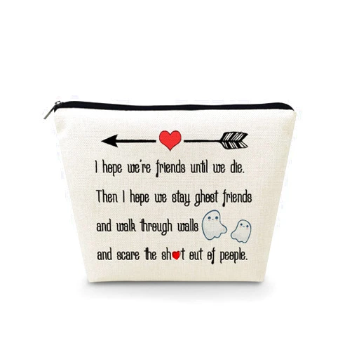 Livel lhood Friendship Gifts Ghost Friends Makeup Bag for Soul Sisters Cute Small Cosmetic Bag for Purse Toiletry Zipper Pouch Birthday Gifts for Best Friends Besties Women Sisters BFF