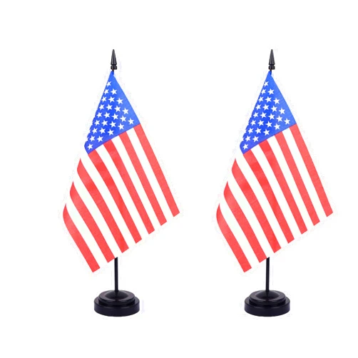 WXTWK 2 Pack American Flag US Desk Flag Set - Mini Small USA Table Office Flags with Black 12