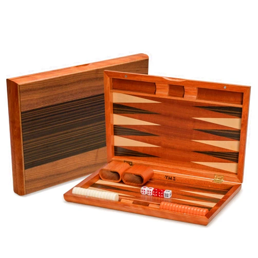 Yellow Mountain Imports Wooden Inlaid Backgammon Game Set, Pasadena - Classic Strategy Board Game Set with Acrylic Playing Pieces & Wooden Dice Cups, 15-inch Board
