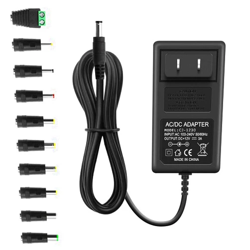 Arkare 12V 3A Power Supply Adapter 36W ac/dc Charger AC 100V-240V to DC 12Volt 3amp Power Cord 12V 2.5A 2A 1.5A 1A 800mA 500mA for Security Camera BT Speaker GPS Webcam Microphone Receiver with 10TIPS