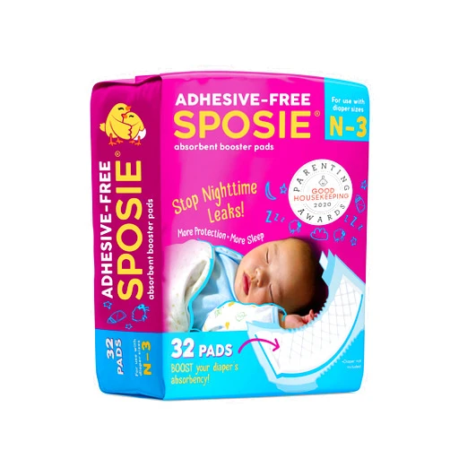 Select Kids Sposie Booster Pads, Stop Overnight Diaper Leaks, Fits sizes Newborn 1 2 3, No Adhesive for Sensitive Skin, 32 ct