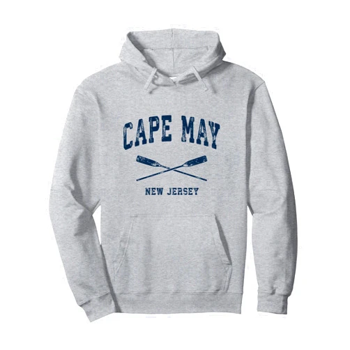 Cape May New Jersey Sailing T-Shirts & Retro Tees Cape May New Jersey Vintage Nautical Crossed Oars Navy Pullover Hoodie