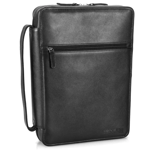 POLARE ORIGINAL Polare Napa Leather Bible Cover Church Bag Bible Protective Book Holder Carrying Case Folder Organizer Portfolio, Black
