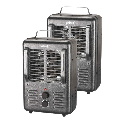 Shinic 2 Packs Milkhouse Heater, 1500W Space Heater with Thermostat, Stay Cool Durable Metal Housing, 3-Prong Plug, Overheat & Tip-Over Auto Shut Off, Utility Heater for Garage 120V, Bedroom, Greenhouse
