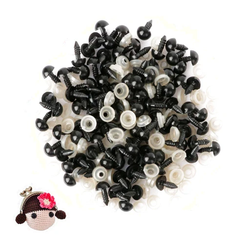 MATXJXIVW 100 Pack Safety Eyes, Black Crafts Safety Eyes Spiral Solid Plastic Eyes with Washers for Bear, Doll, Puppet, Plush Animal and DIY Craft (9mm)