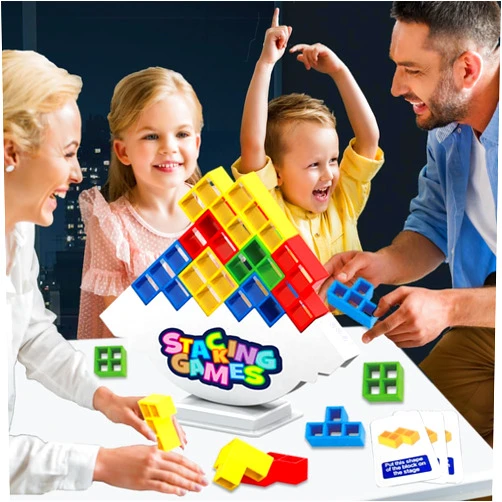 Iuuoi 48 PCS Tetra Board Game for Kids and Adults, Balance Stacking Game for 2 Players+ Party, Family and Friends,Tower Stack Team Building Blocks Toy