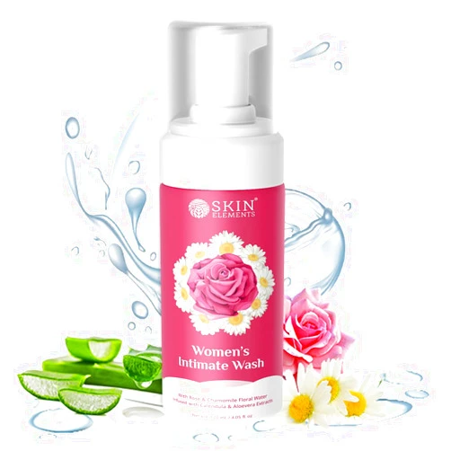 Skin Elements Intimate wash for Women (4.05 Fl Oz.) with Rose & Chamomile Water, Calendula & Aloe Vera Extracts | Prevents Itching, Irritation & Bad Odor |