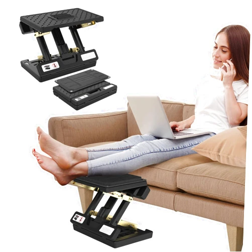 Vhelyom Foot Rest for Under Desk at Work, Height Adjustable Footrest with Massage Roller and Soft Pad, Foldable Ergonomic Foot Rest for Car, Underdesk, Home, Train(Grey)