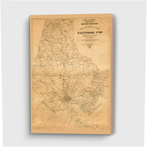 MG Global Vinage Hanging Canvas Print of Baltimore County Maryland 1863 Civil War by Kaiser | 8x12 12x18 16x24 20x30 24x36 Historical City Wall Art for Gift | Antique Rustic Home Office Decor