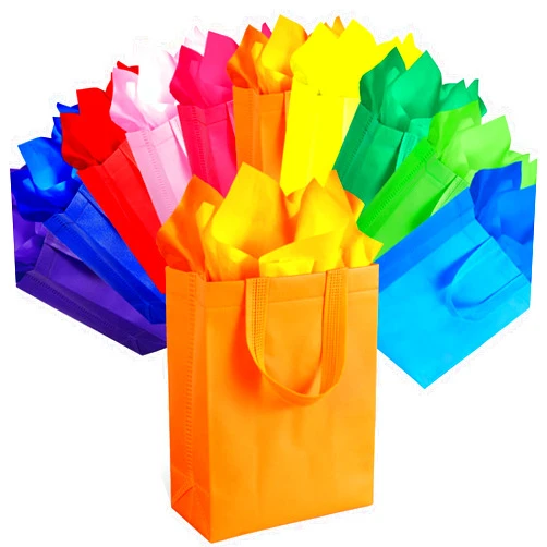 SPERPAND 20 Pcs Medium Reusable Gift Bags with Tissues - Party Favor Bags Non-Woven Tote Birthday Goodie Bags for Kids, Baby Shower, Rainbow Party Supplies